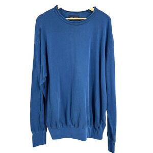 Les Tien Organic Cotton Distressed Oversized Crewneck Sweatshirt Blue Size XL